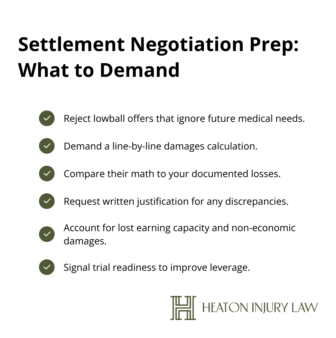 Checklist of actions to strengthen your settlement negotiations with insurers. - Austin auto accident lawyer