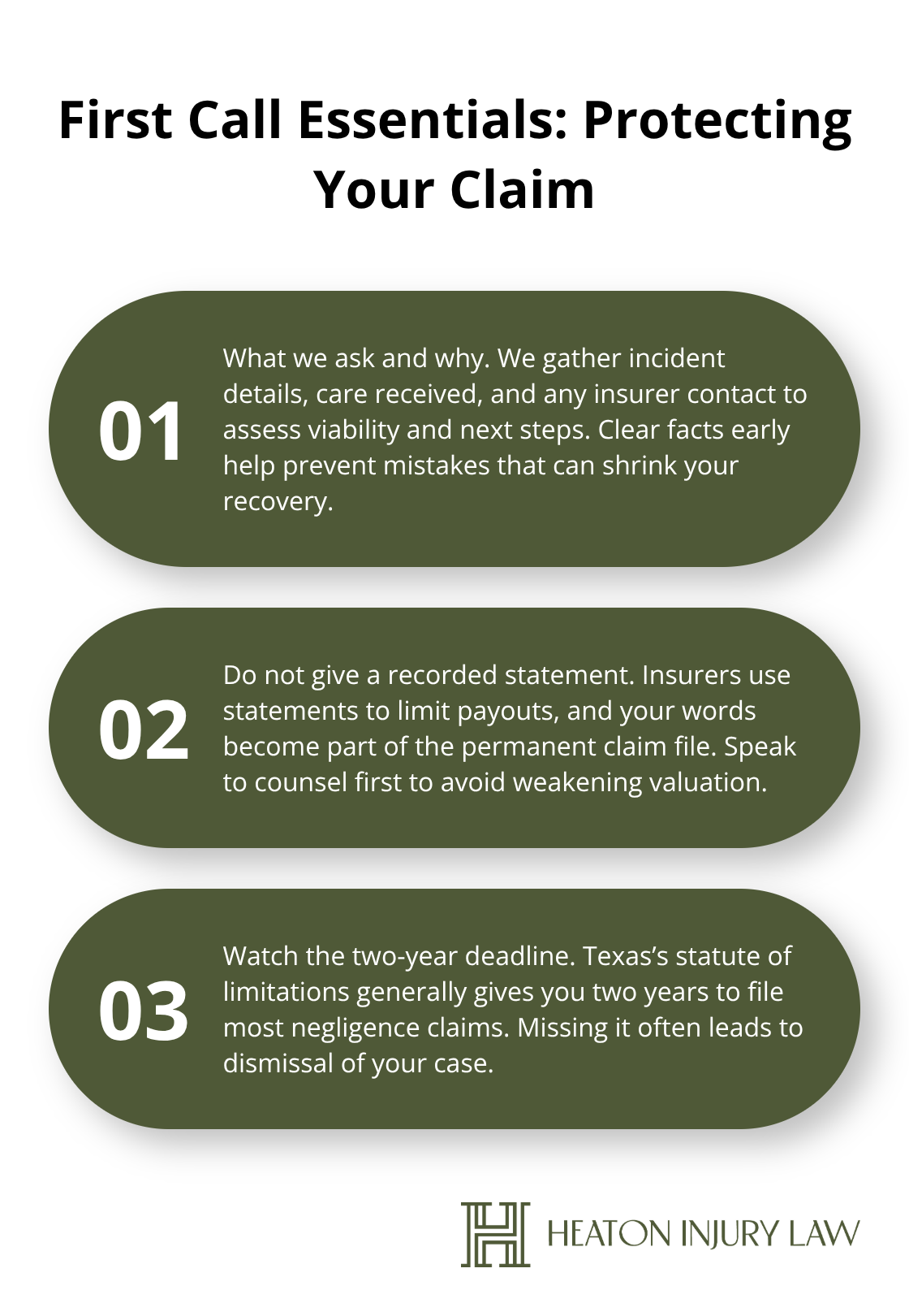 Three essentials to protect your personal injury claim during the first call with an attorney. - Austin personal injury claim