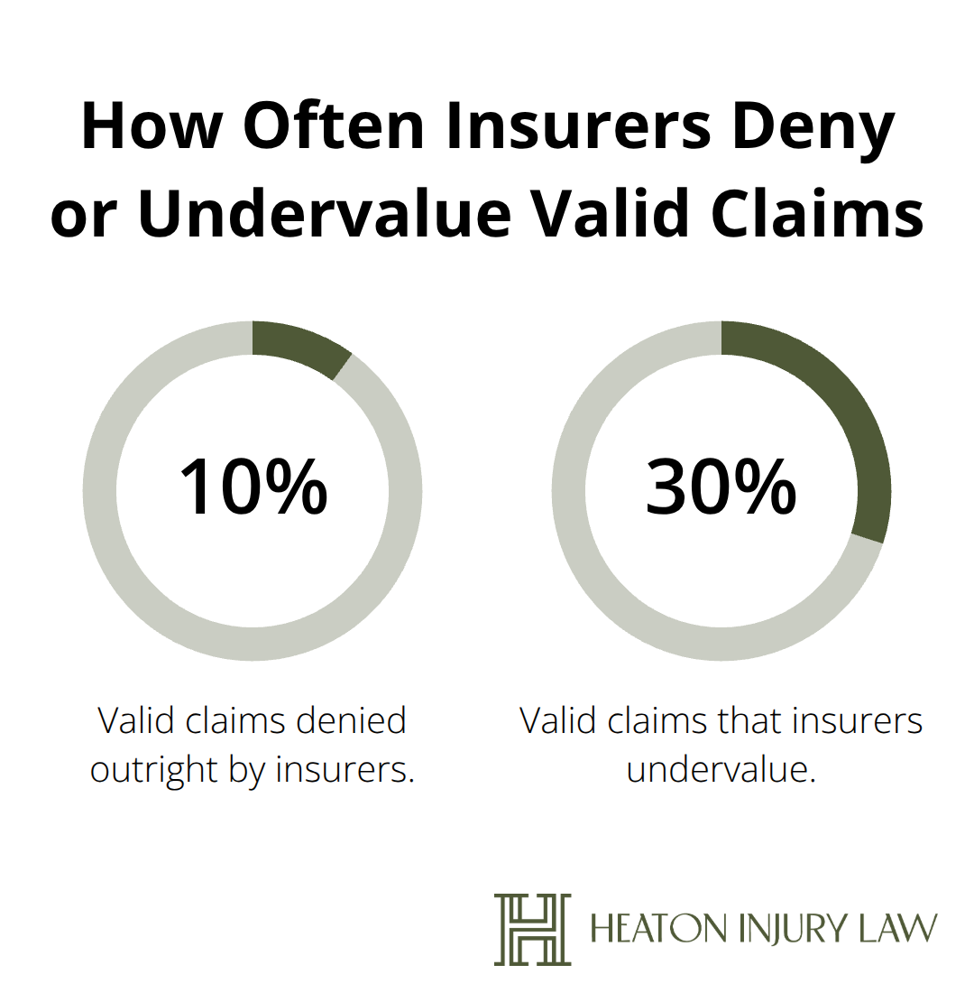 Percent of valid claims denied outright and undervalued by insurers. - Austin personal injury lawyer