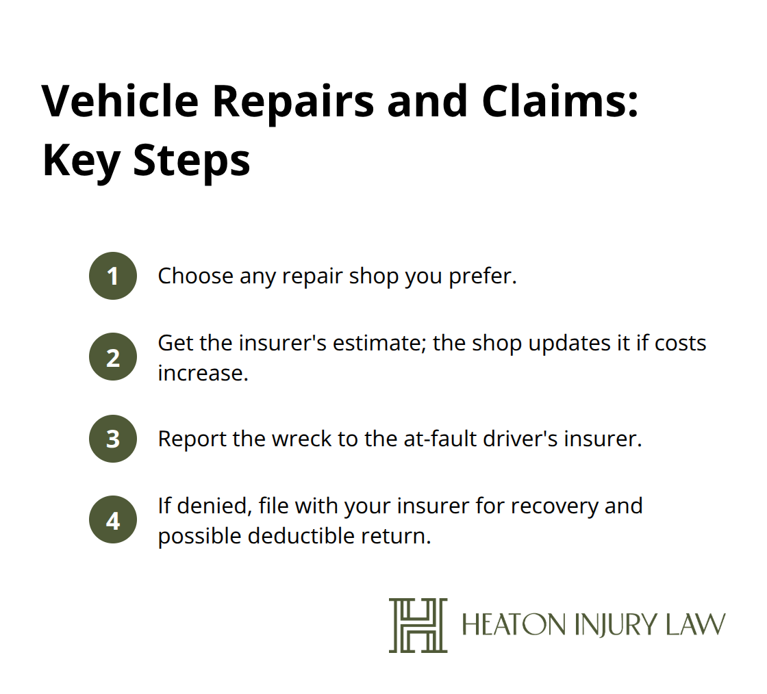 Four concise steps to handle vehicle repairs and insurance claims after a collision. - Austin vehicle collision attorney