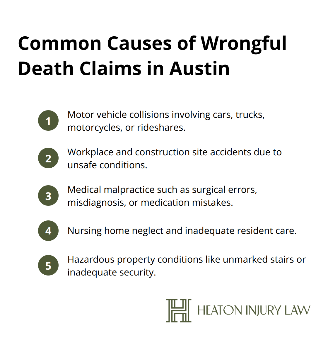 List of common incident types that lead to wrongful death claims in Austin, Texas - Austin wrongful death attorney