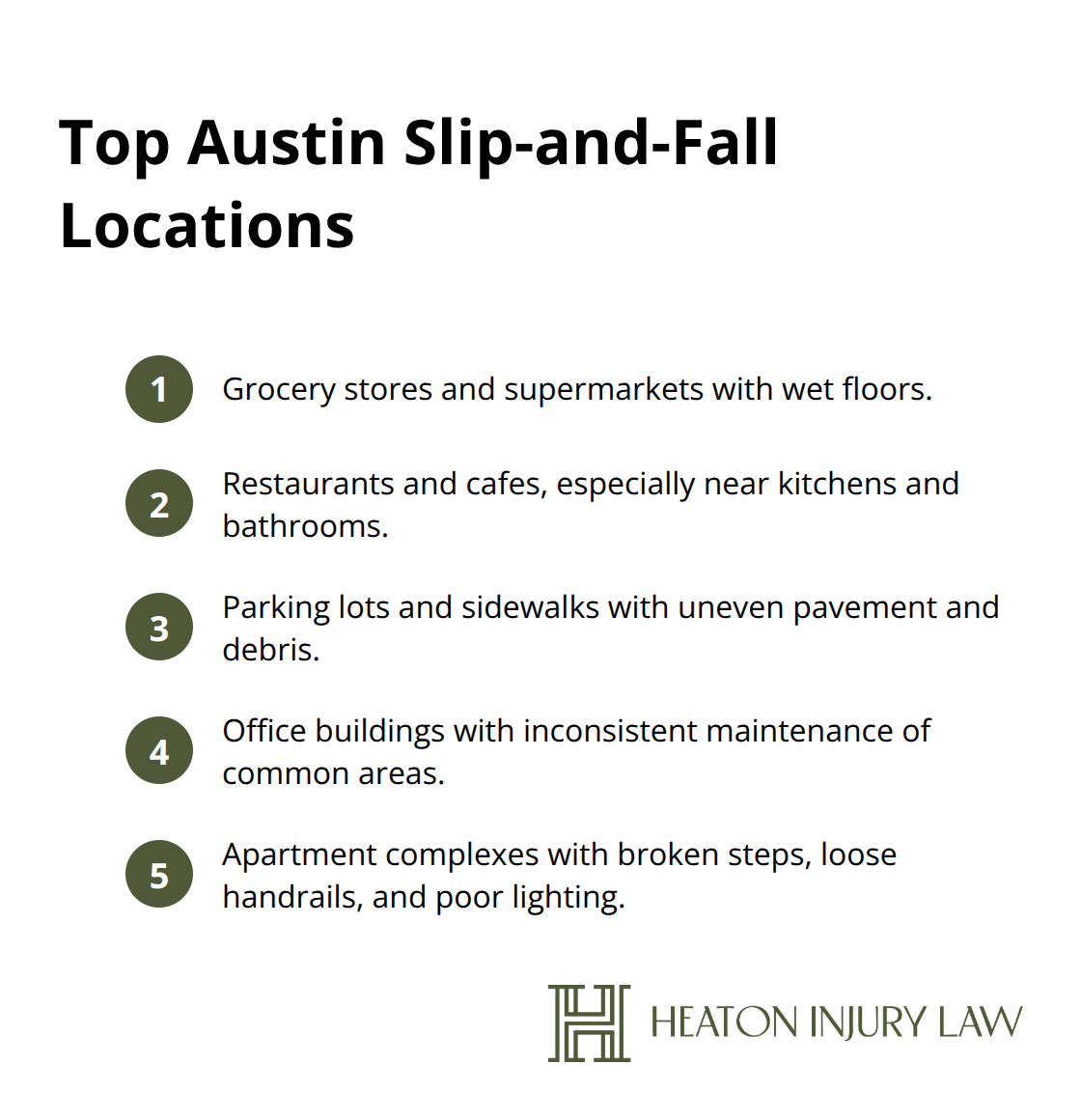 Five common locations in Austin where slip-and-fall accidents occur
