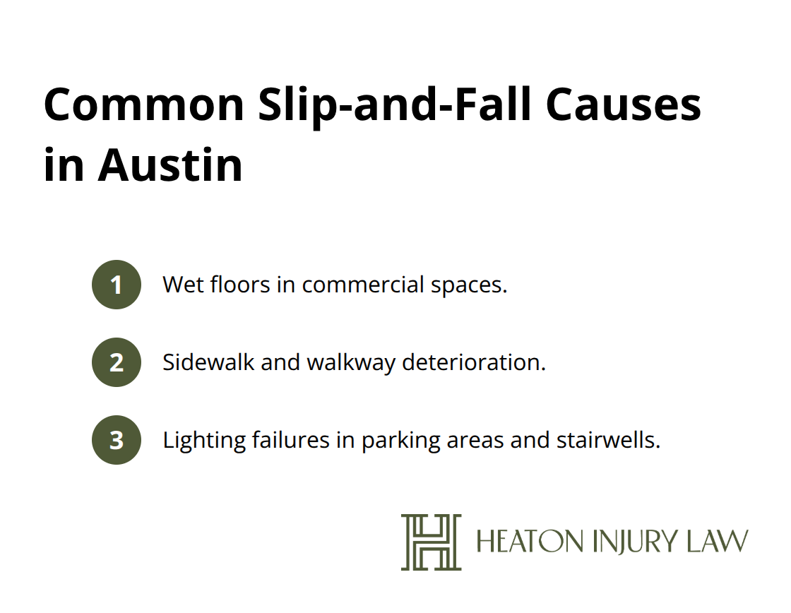 Visual list of leading causes of slip-and-fall accidents in Austin, Texas. - Slip and fall claim Austin