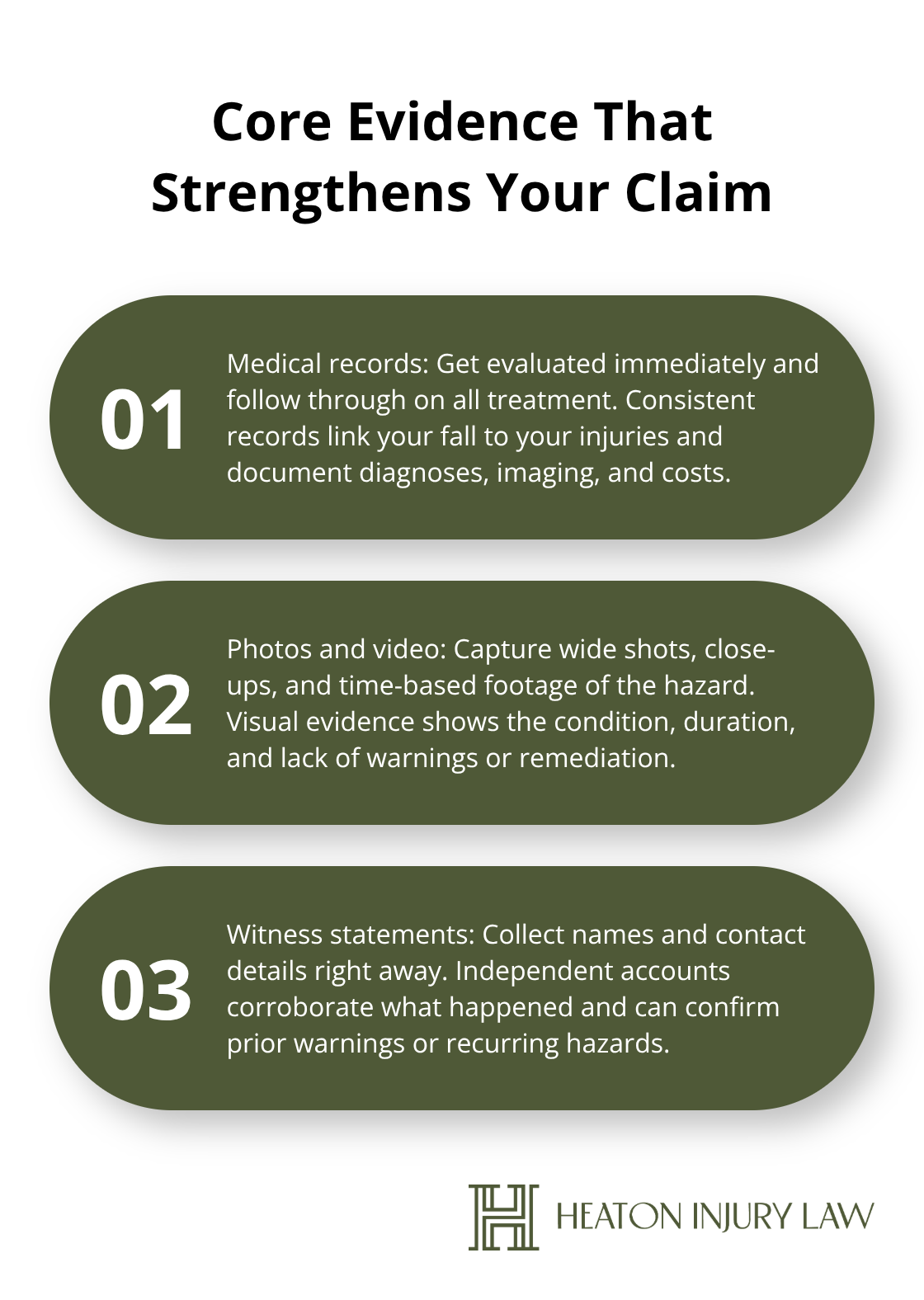 Three key evidence types that support an Austin slip-and-fall case. - Slip and fall claim Austin