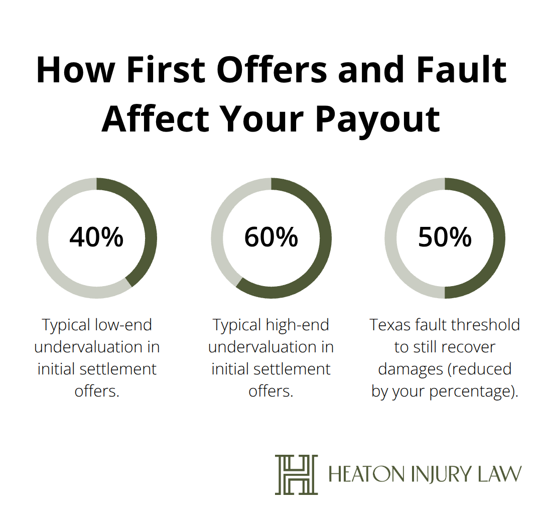 Percentages showing initial offer undervaluation and Texas fault threshold - Slip and fall timeline